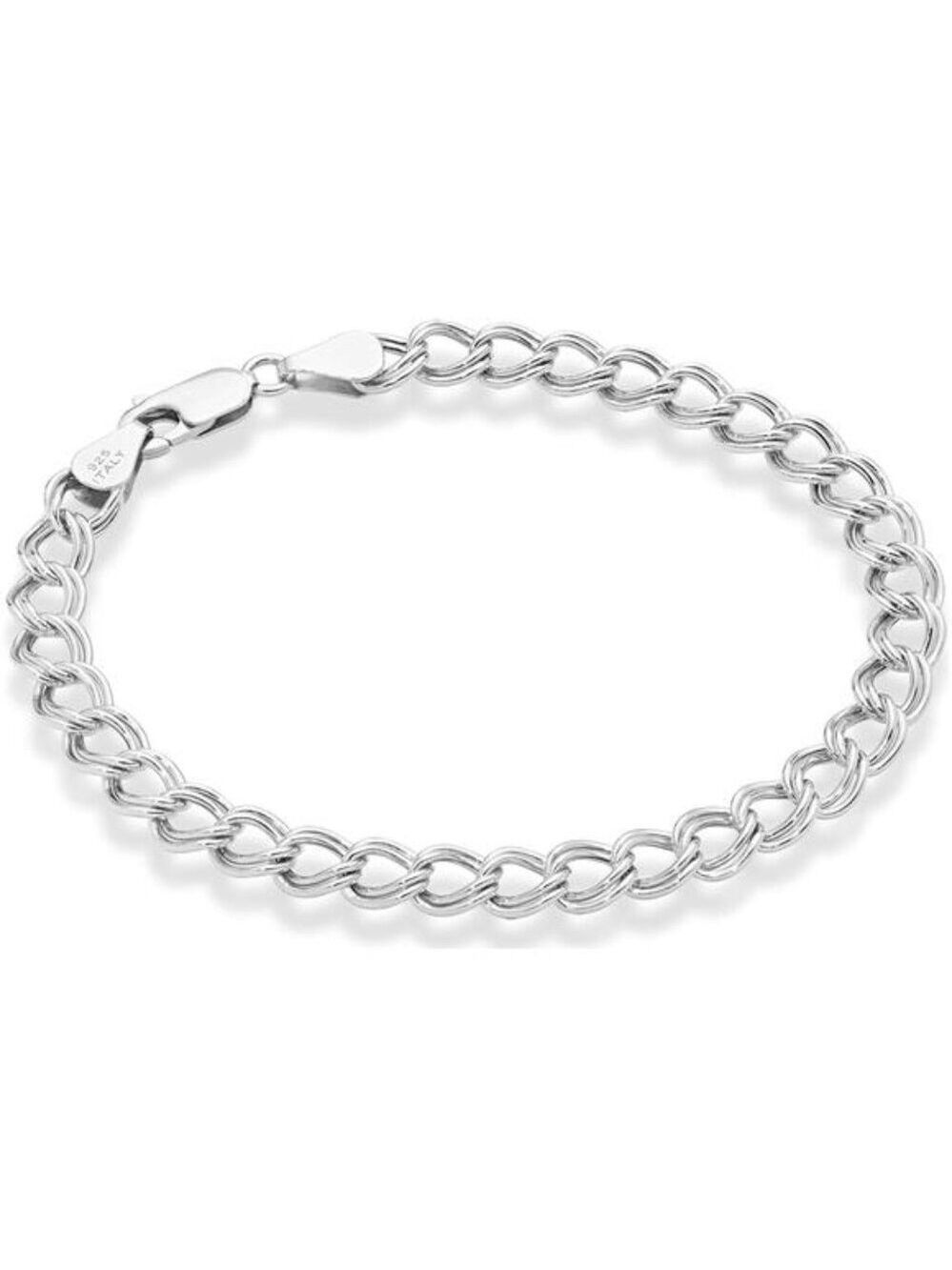 925 Sterling Silver Curb Chain Bracelet Italian Double Link Bracelet for Women M
